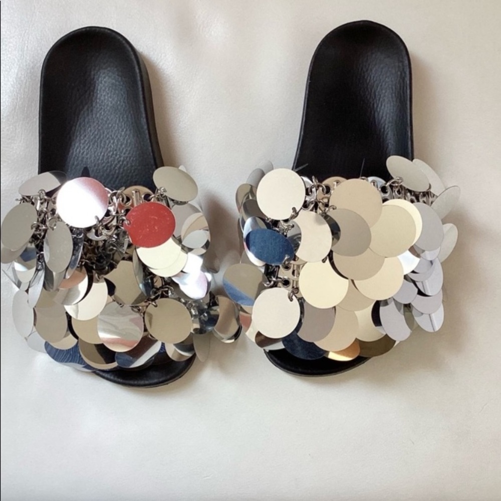 Paco Rabanne Sequins Sparkle Silver Sandals SZ 6